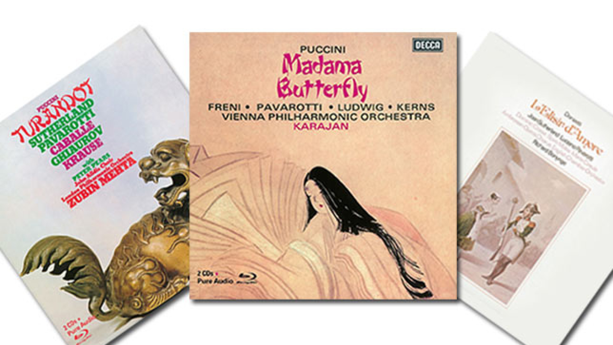 Die Opern Turandot, Madama Butterfly und  L'elisir d'amore mit Luciano Pavarotti