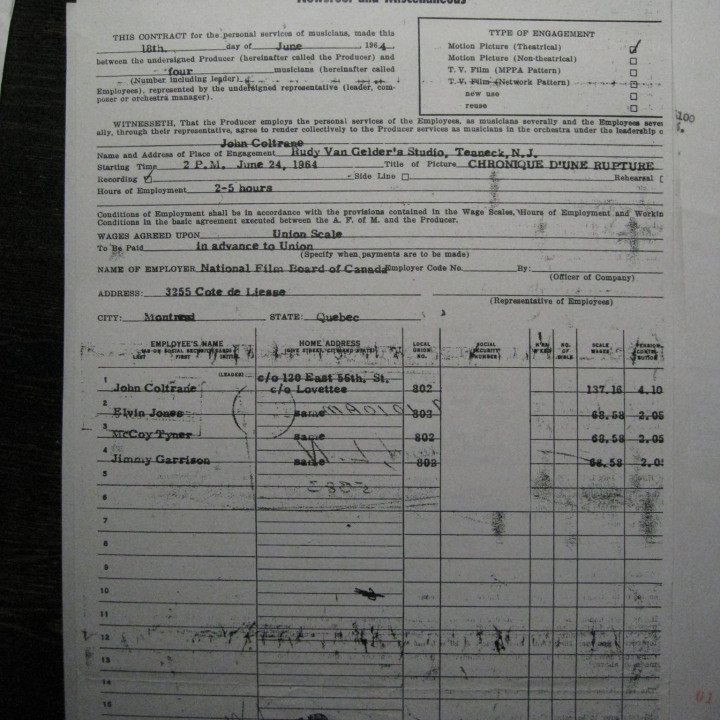 Coltrane – AFM Contract