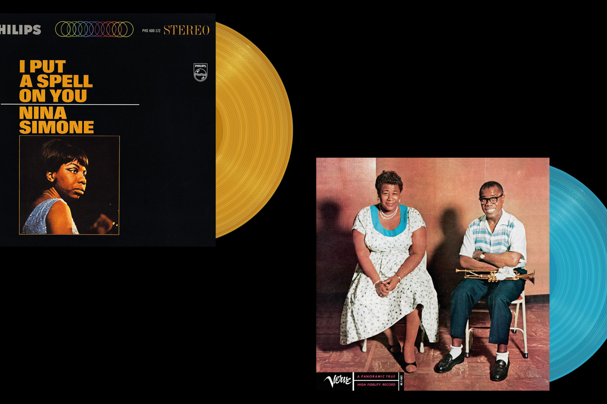 JazzEcho-Plattenteller: Nina Simone "I Put A Spell On You" (exkl. in goldenem Vinyl bei Mediamarkt und Saturn) / Ella Fitzgerald & Louis Armstrong "Ella & Louis" (exkl. in blauem Vinyl bei Mediamarkt und Saturn)