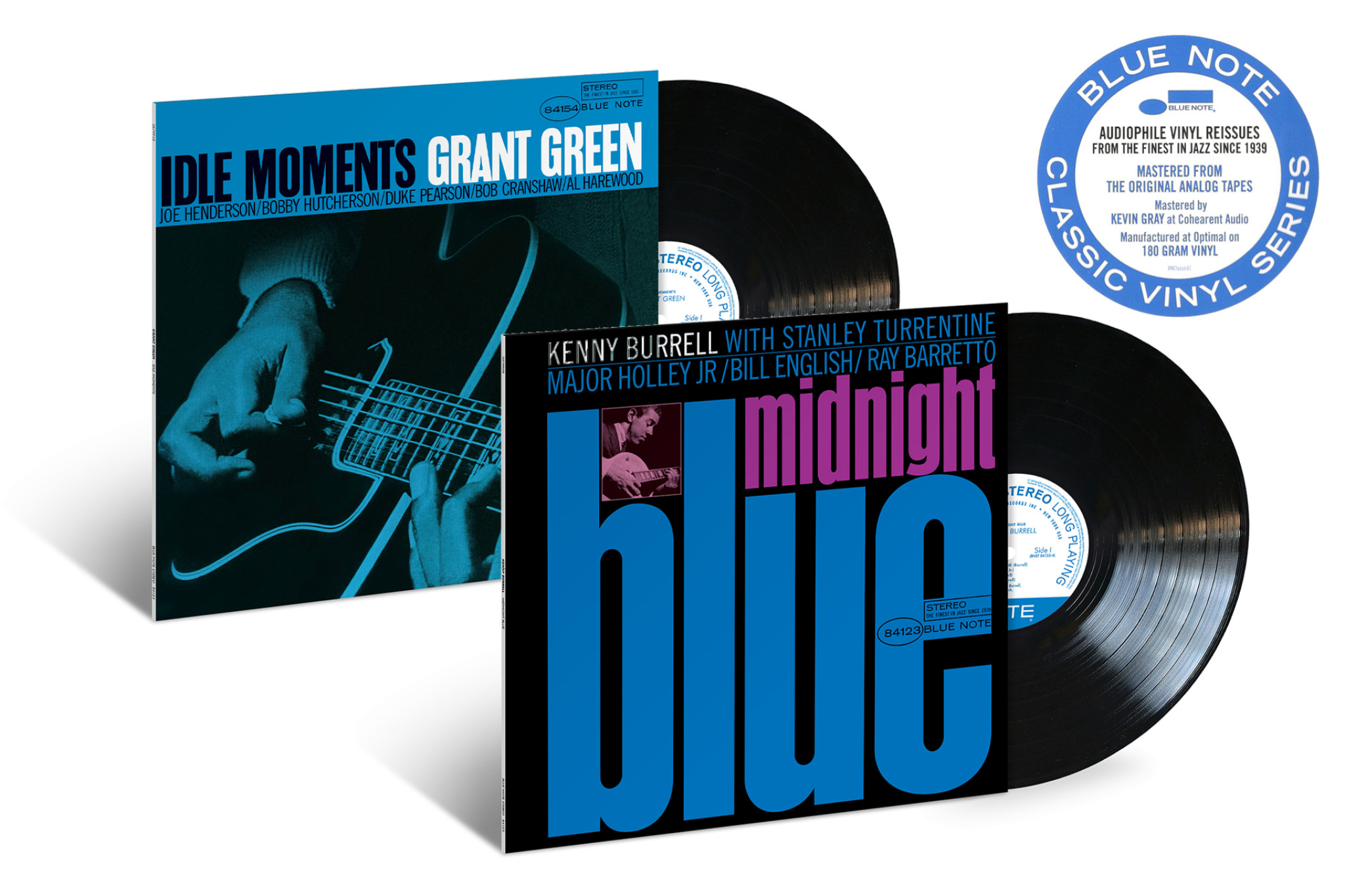 JazzEcho-Plattenteller - Blue Note Classic Vinyl Serie: Grant Green "Idle Moments" / Kenny Burrell "Midnight Blue"