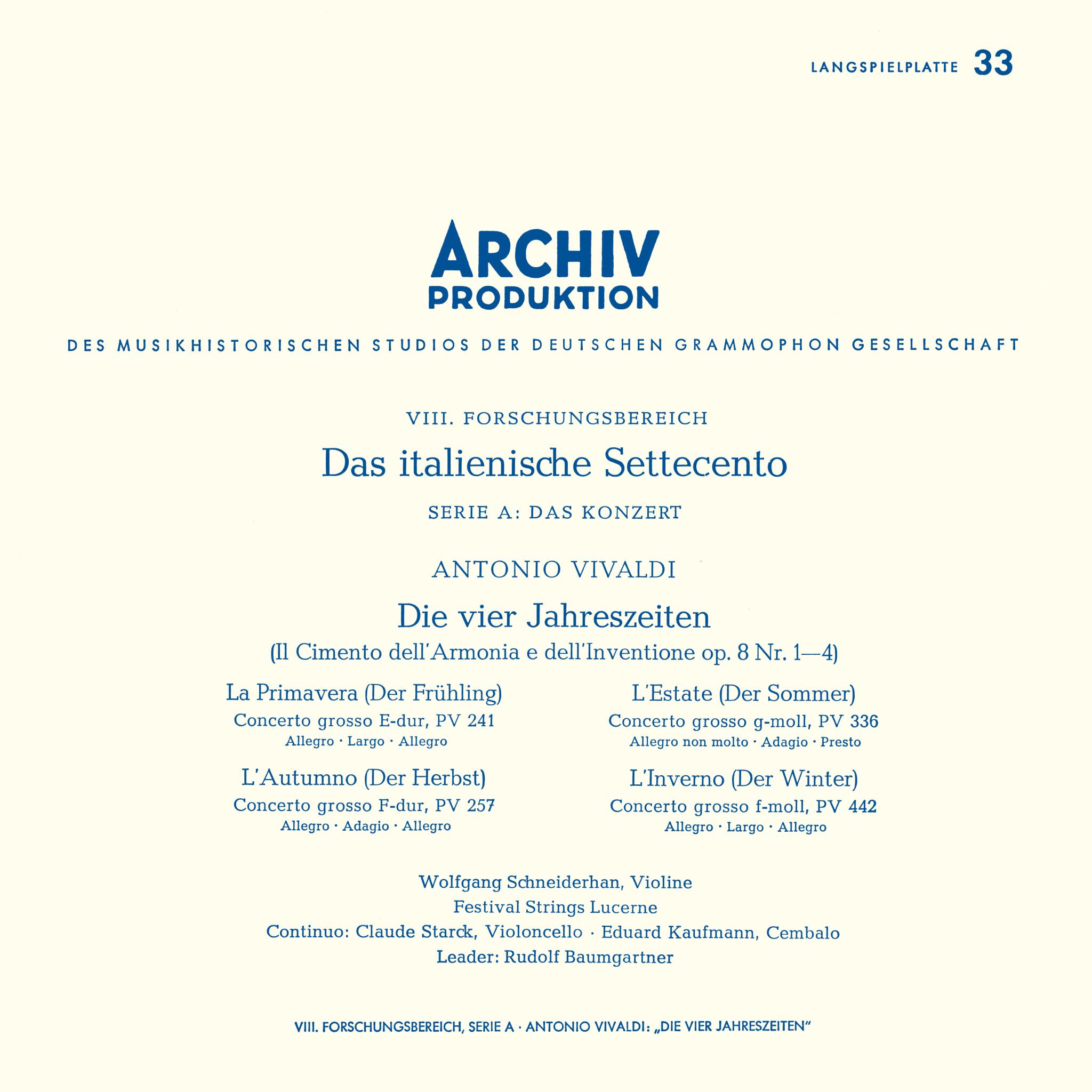 Schneiderhan: Vier Jahreszeiten (Sleeve 33, LP 13076)