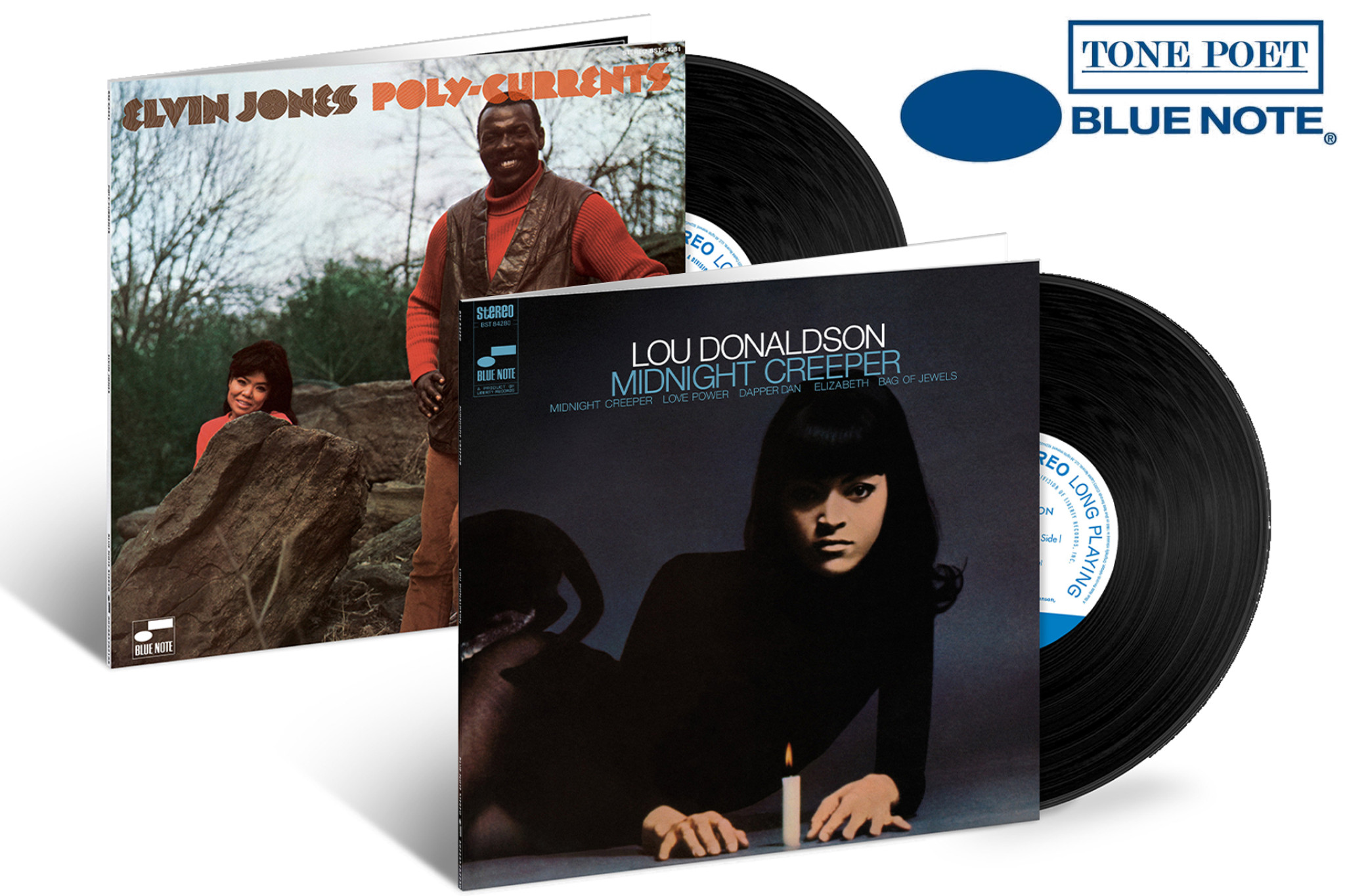 JazzEcho-Plattenteller:   Elvin Jones "Poly-Currents" / Lou Donaldson "Midnight Creeper" (Blue Note Tone Poet Vinyl) 