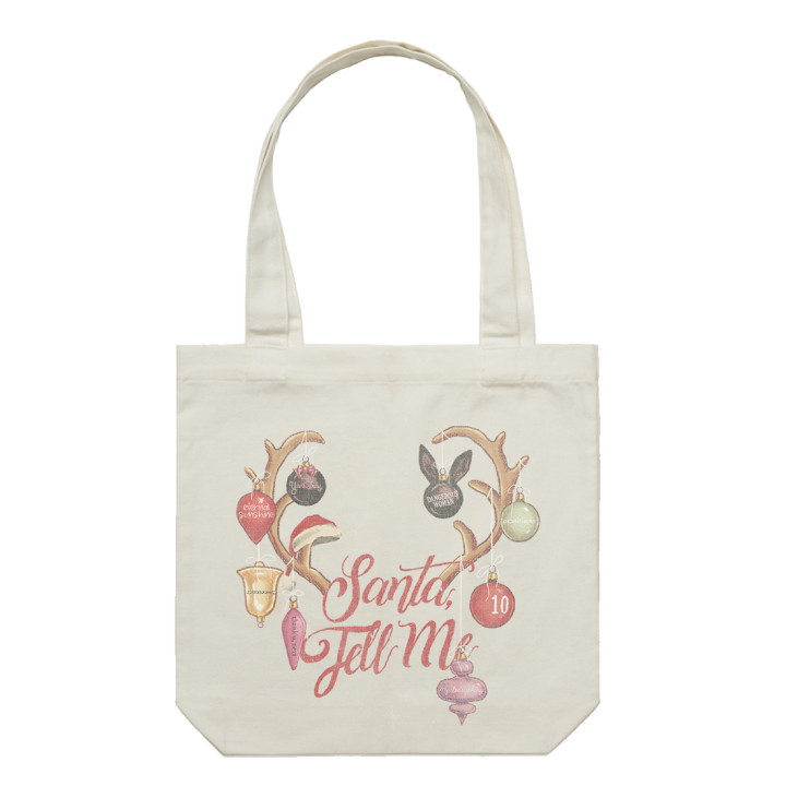 santa tell me tenth anniversary tote