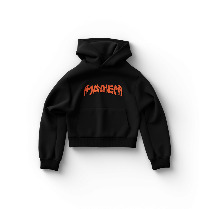 Cropped Black and Orange Logo Hoodie