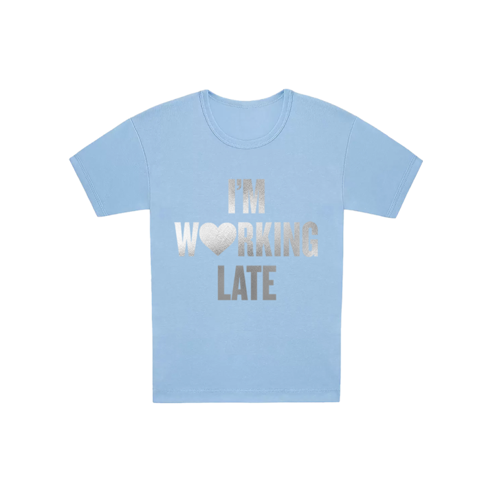 working late silver foil graphic tee